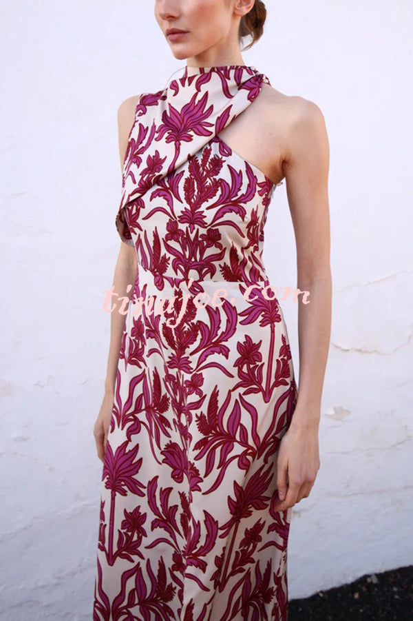 Unique Printed Fashion One Shoulder Casual Maxi Dress