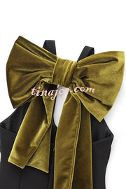 Sweet Party Contrast Back Velvet Bow Detail Mini Dress