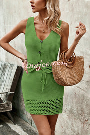 Knitted Vest V-neck Top and Lace-up Hollow Skirt Set