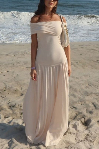 Sexy Off-shoulder Slim Fit Pleated Maxi Dress