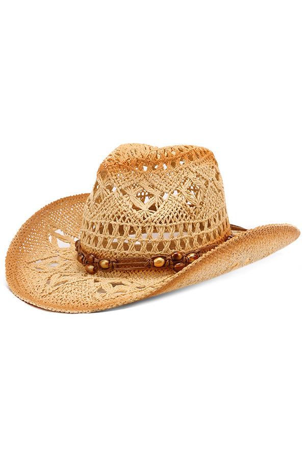 Vintage Western Cowboy Hollow Woven Straw Hat