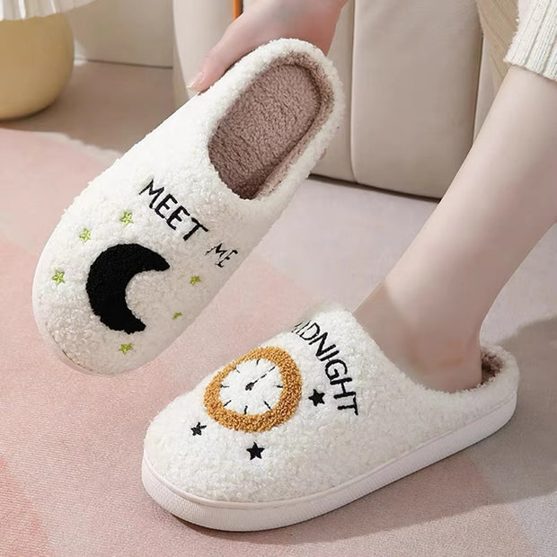 Moon Clock Lamb Wool Home Warm Cotton Slippers