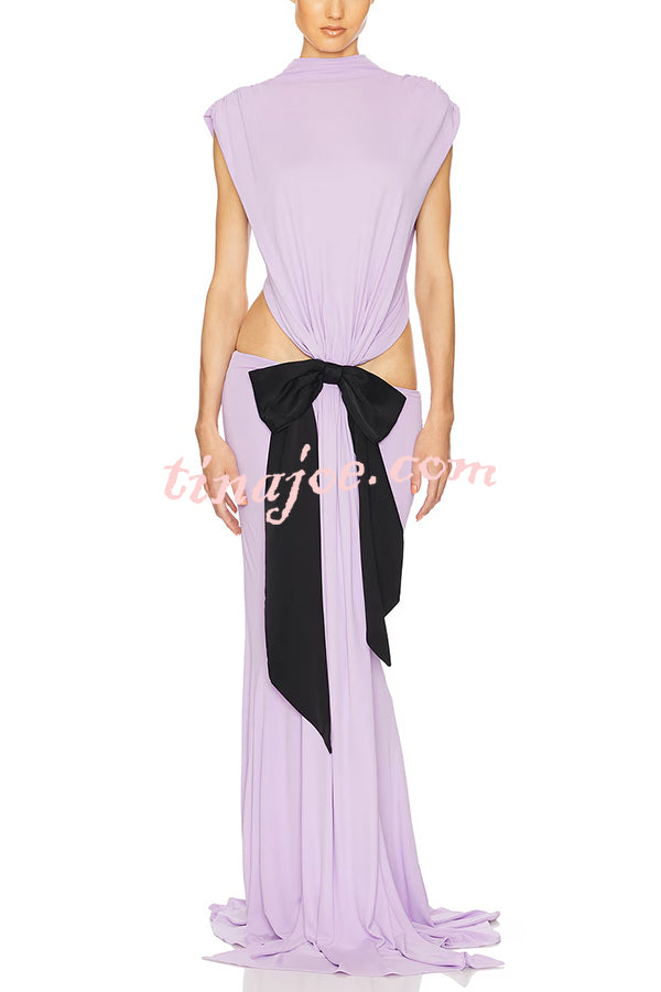 Sexy Open Back Bow Embellished Elegant Fishtail Maxi Dress