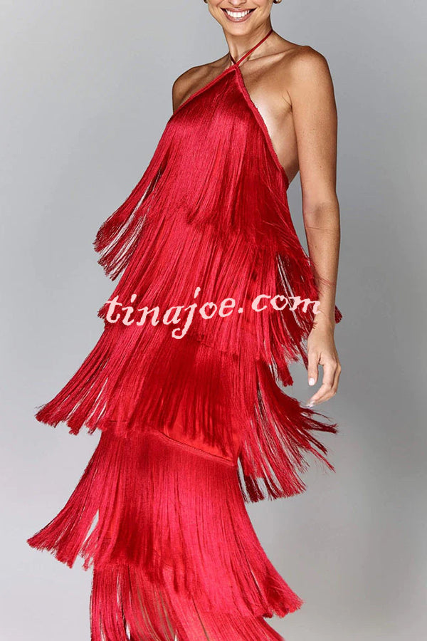 Sexy Halterneck Backless Elegant Fringe Maxi Dress