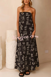 Unique Print Strapless Open Back Full Hem Maxi Dress