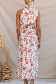 Wine Country Dates Floral Halter Neck Elastic Waist Maxi Dress