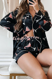 New Year's Eve Fun Ornament Printed Elastic Waist Pocket Pajama Shorts Set