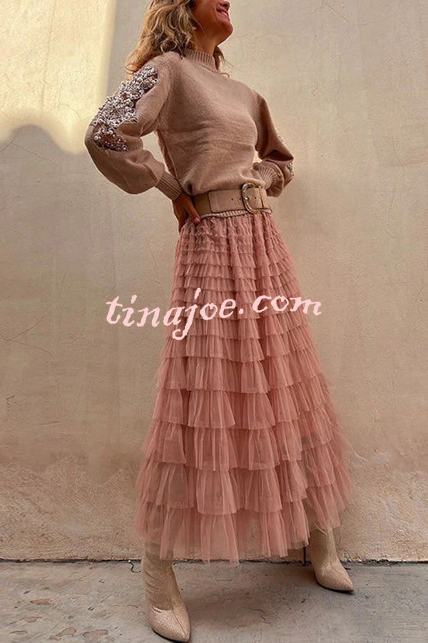 Be Your Own City Queen Tiered Elastic Waist Tulle Maxi Skirt