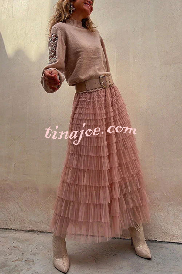 Be Your Own City Queen Tiered Elastic Waist Tulle Maxi Skirt