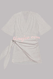 Easy Breezy Cotton Linen Blend Knotted Wrap Mini Dress