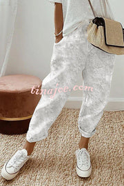 Wishing for It  Cotton Linen Patchwork Flower Elastic Waist Pocketed Pants