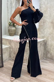 Fashion Diary Asymmetrical Design Diamond Trim One Shoulder Party Jumpsuit