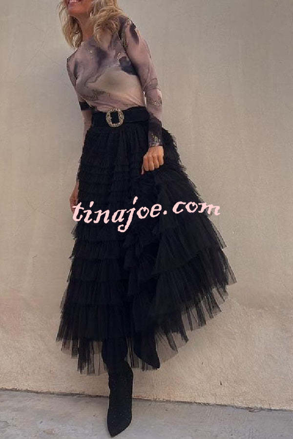 Be Your Own City Queen Tiered Elastic Waist Tulle Maxi Skirt