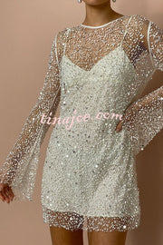 Sparkle and Shine Sequins and Pearls Fabric Mini Dress with Separate Slip