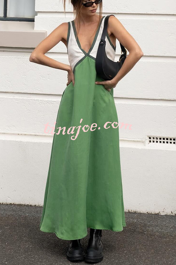 Perfect for Summer Weddings Satin Contrast Colour Relaxed Maxi Dress