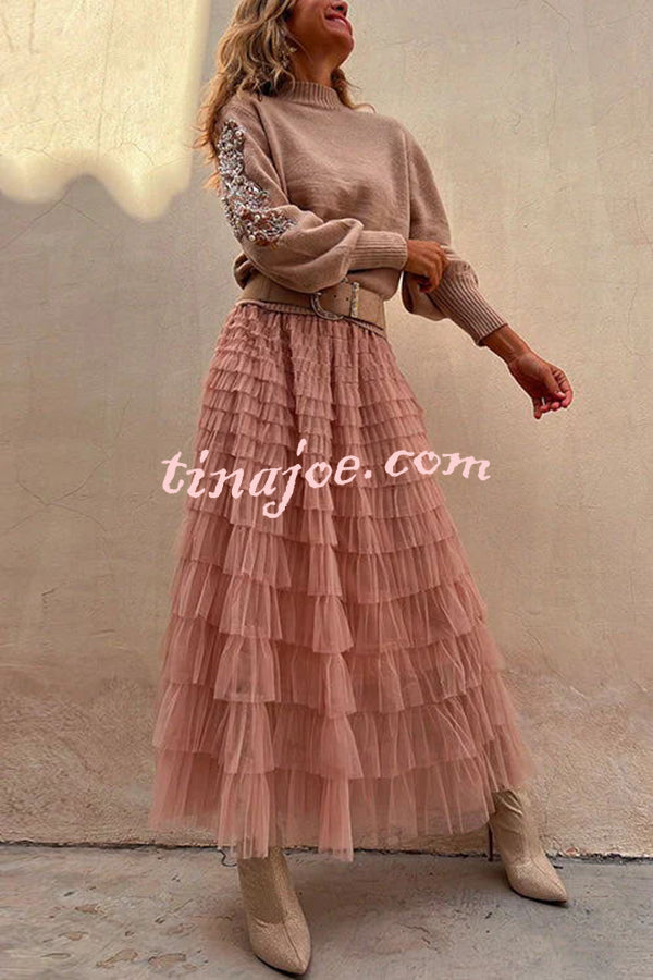 Be Your Own City Queen Tiered Elastic Waist Tulle Maxi Skirt