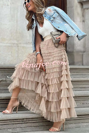 Be Your Own City Queen Tiered Elastic Waist Tulle Maxi Skirt