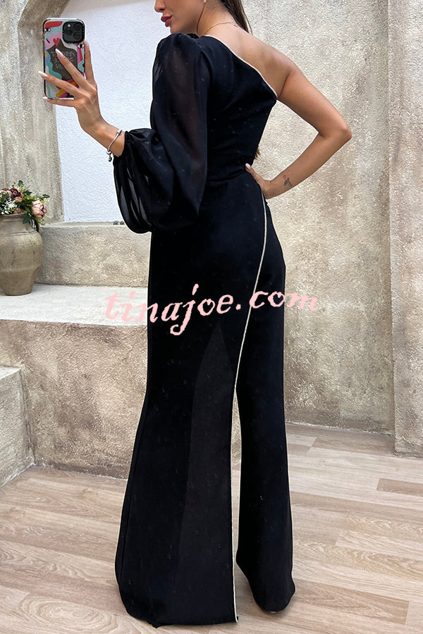 Fashion Diary Asymmetrical Design Diamond Trim One Shoulder Party Jumpsuit