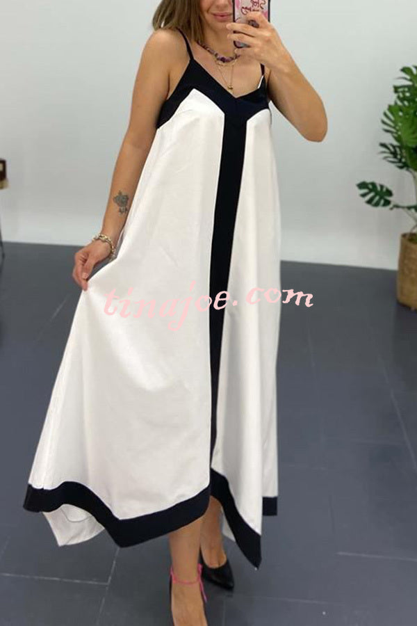 Traveling The Horizon Satin Colorblock Strap Loose Maxi Dress