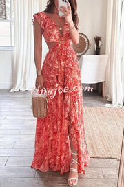 Boldest Bloom Floral Printed Ruffle Sleeve Cutout Maxi Dress