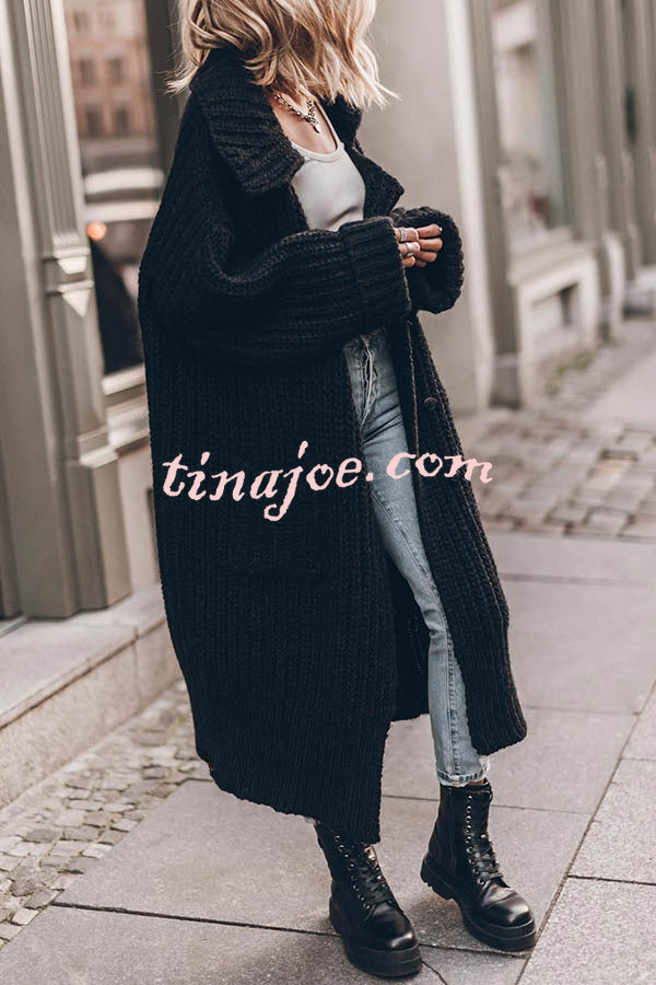 Chunky and Warm Knit Button Pocketed Oversized Midi Cardigan