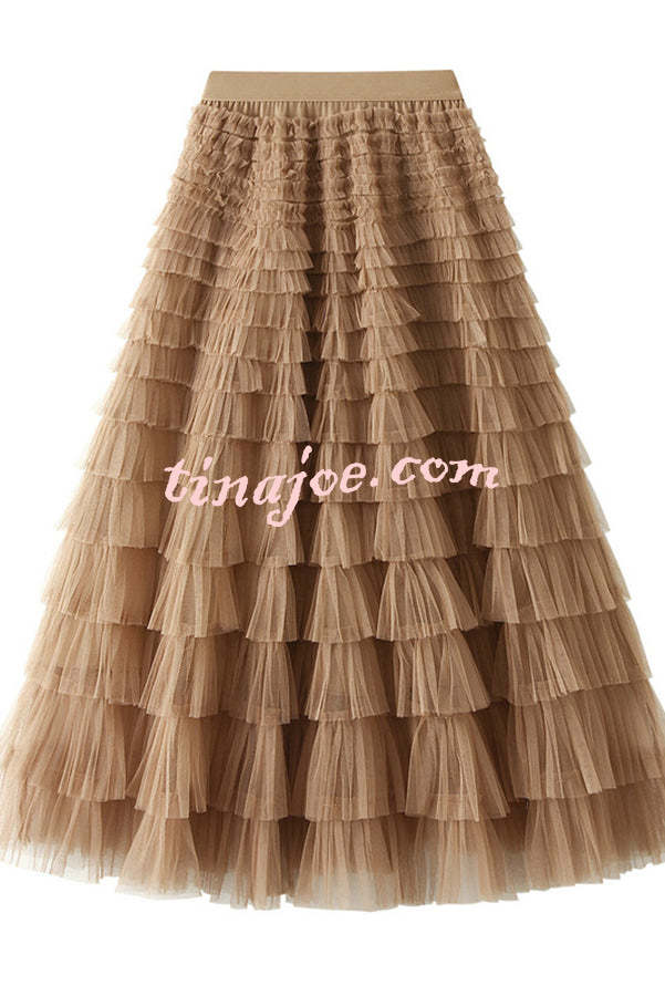 Be Your Own City Queen Tiered Elastic Waist Tulle Maxi Skirt