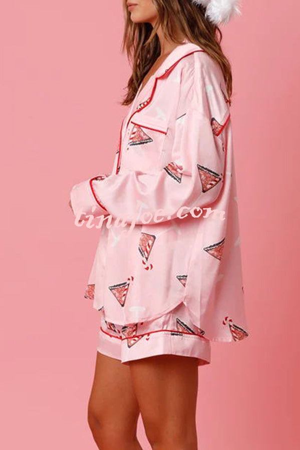 New Year's Eve Fun Ornament Printed Elastic Waist Pocket Pajama Shorts Set
