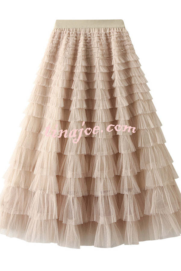 Be Your Own City Queen Tiered Elastic Waist Tulle Maxi Skirt