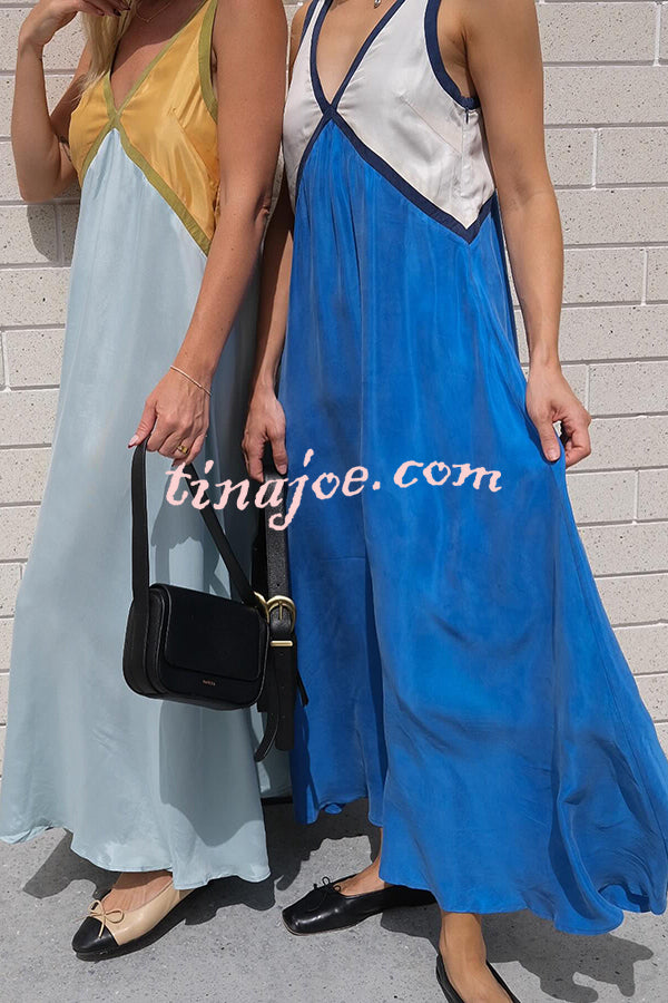 Perfect for Summer Weddings Satin Contrast Colour Relaxed Maxi Dress