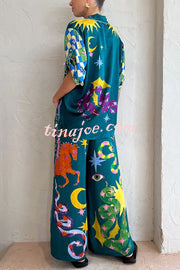 Pierson Linen Blend Unique Print Elastic Waist Pocketed Wide Leg Pants