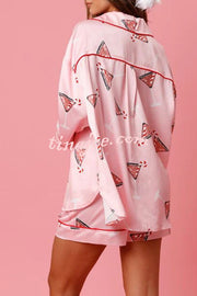New Year's Eve Fun Ornament Printed Elastic Waist Pocket Pajama Shorts Set