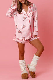 New Year's Eve Fun Martini Printed Elastic Waist Pocket Pajama Shorts Set