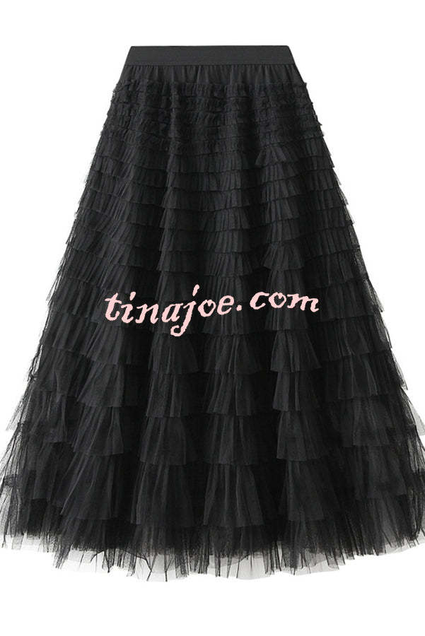 Be Your Own City Queen Tiered Elastic Waist Tulle Maxi Skirt